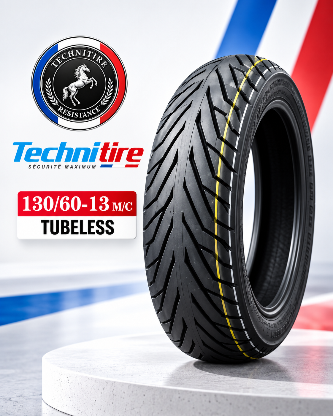 TECHNITIRE - Pneu 130/60-13 M/C Tubeless - Sécurité Maximum